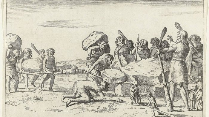 Abbildung 2: Lange glaubte man, dass nur Riesen in der Lage seien, Hünengräber zu bauen. Picardt 1660.